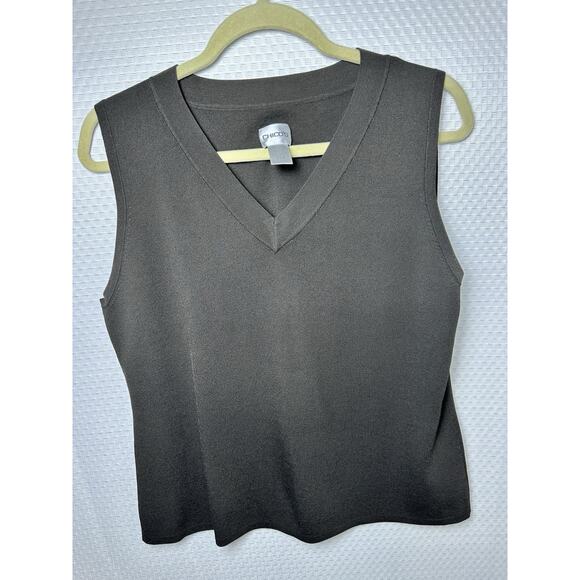 Chicos V Neck Charcoal Tank Top 3 XL Capsule Minimalist Rayon Nylon - Picture 3 of 6
